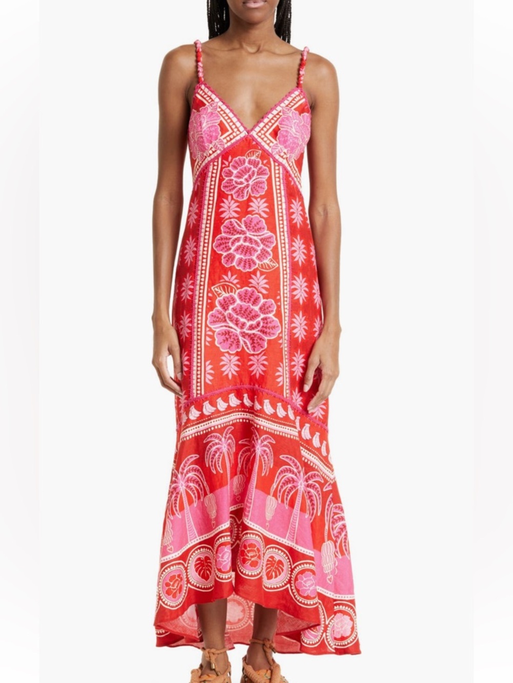 Caroline Constas Red and Pink Floral Maxi Dress